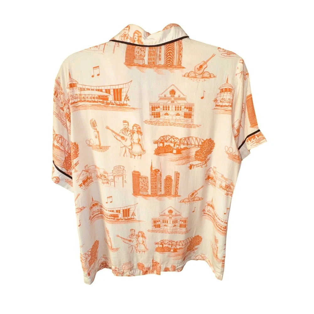 Katie‎ Kime Nashville Toile Pajama Top Orange Cream Cotton Short Sleeve Medium